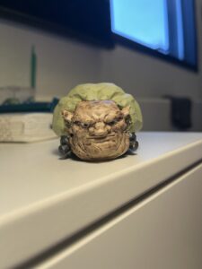 Det er et dyr og en dværg fra et spil der er kombineret (Spil: Deep Rock Galactic) og bagefter malet, så den ser endu mere cursed ud.
