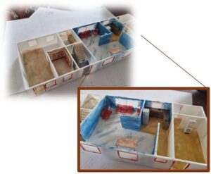 Mit hus som skalamodel 1:72 (passer til små model-figurer og miniature-gaming). Malingen er ikke så køn, men det er den heller ikke i virkeligheden