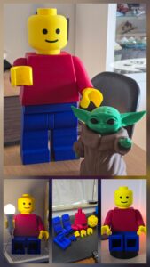 A larger-than-life 8:1 LEGO minifigure, 3D-printed in PLA with carefully selected filament colors to bring the iconic design to life in bold, oversized detail. This is my first 3D printed project I made myself with the help of my husband. I love Lego and thought it would be a good idea to make this oversized minifigure that can also be turned into a lamp. It's an eye-catching decoration at home for all to enjoy! This project is printed in a Bambu Lab A1 mini.