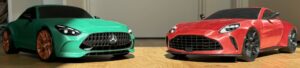 Den røde Aston Martin Vantage var mit første store projekt og er ikke helt færdig med den endnu da den mangler dele til at blive til en RC-bil. Den grønne Mercedes AMG-GT lavede jeg lige efter så man kan skifte skallen på RC-Bunden. De er begge printet i PLA og alle 8 dæk er printet i TPU og i størrelsesforhold 1:10. Begge modeller er nogle jeg har hentet fra MakerWorld